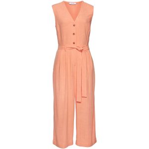 Jumpsuit - Peach - Mouwloos - V-hals - Knoopsluiting