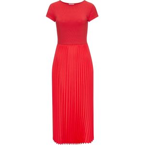 Lascana - Midi-jurk - Rood - Met Plissé Rokdeel - Basic - Modieus