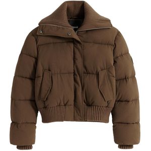 Gewatteerd Bomberjack - Effen - Korte - Met Gebreide Kraag - Gerecycled Polyester