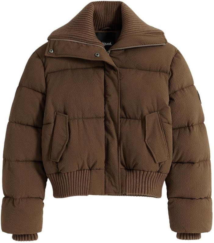 Gewatteerd Bomberjack - Effen - Korte - Met Gebreide Kraag - Gerecycled Polyester