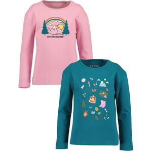 Blue Seven - Shirt - Roze/Donkerturquoise - Lange Mouwen - Set van 2