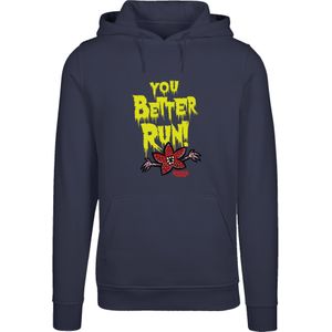 F4NT4STIC Sweatshirt 'Stranger Things You Better Run Netflix TV Series'  donkerblauw / geel / karmijnrood / zwart