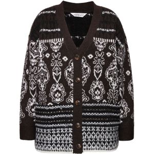 Studio Untold Gebreid vest  donkerbruin / wit