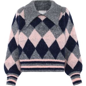 Jalene Trui  marine / grijs gemêleerd / lichtroze