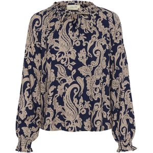 Blouse - Beige - Klassieke Blouse - Lange Mouw - Viscose - Paisley Motief