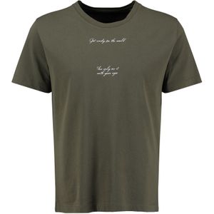 KEYLARGO - Klpostcard Round-Loos - T-shirt - Olijf - Katoen