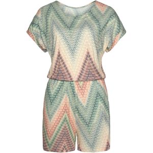 Jumpsuit - Groen-Roestoranje-Aubergine - Alloverprint - Korte Mouwen