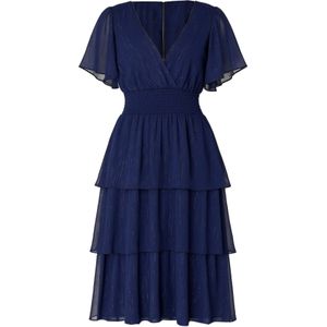 GODDIVA - Jurk - Donkerblauw - Cocktailjurk - Pofmouwen - V-hals