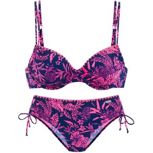 Venice Beach - Kensi - Beugelbikini - Marine/Pink - Zijdelings Verstelbaar met Moderne Print