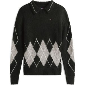 Tommy Jeans Trui  lichtgrijs / zwart / wit