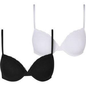 Urban Classics - Basic Cotton Bra Lace - Bralette - Zwart + Wit - Katoen - 2-Pack