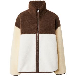 Monki Fleece jas  chocoladebruin / lichtgeel / offwhite