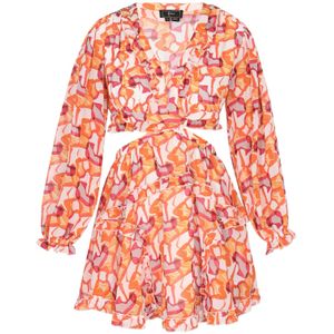 faina Jurk  donkeroranje / robijnrood / wit