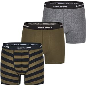 Happy Shorts Boxershorts  nachtblauw / grijs / olijfgroen / wit