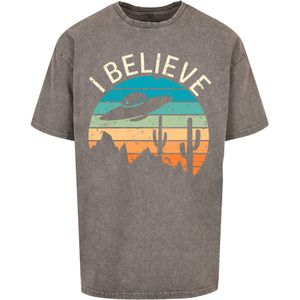 F4NT4STIC Shirt 'I Believe UFO Alien Sonnenuntergang'  blauw / grijs / oranje