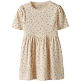 Slim Fit Jurk - All-over Print - Ronde Hals - Korte Mouwen - Pofmouwen