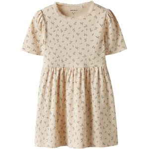 Slim Fit Jurk - All-over Print - Ronde Hals - Korte Mouwen - Pofmouwen