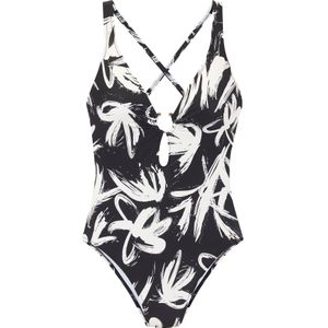 Look - Gedessineerd Badpak - Zwart/Crème - Verwijderbare Softcups