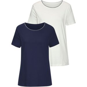 Vivance - T-shirt - Blauw/Crème - Set van 2