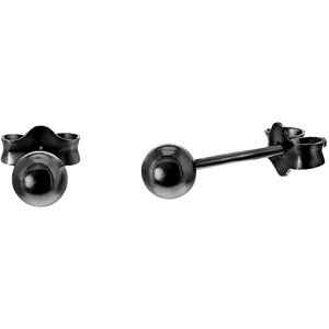 Lucardi - Oorbellen Bol - Oorbellen - Zwart - Echt Zilver