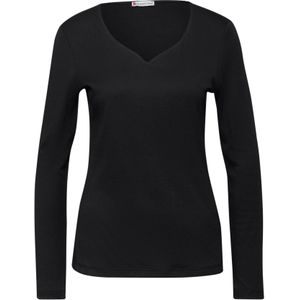 Street One - Dames Shirt - Zwart - Hartvormige Halslijn