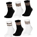 Occulto - Nala - Dames Tennis Sokken - Zwart Wit - Pak van 6 - Luipaard Motief