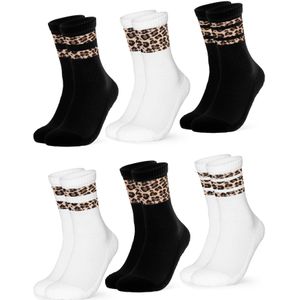 Occulto - Nala - Dames Tennis Sokken - Zwart Wit - Pak van 6 - Luipaard Motief