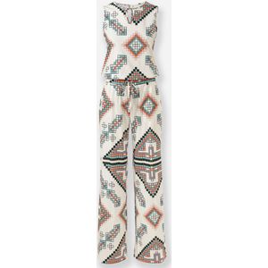 Champagne/Salie Gedessineerd Jumpsuit - Mouwloos - 95% Viscose, 5% Elastaan