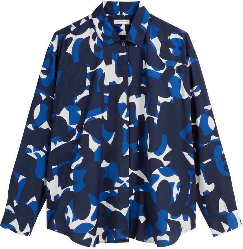 Marc O'Polo - Blouse - Blauw - Klassieke Blouse - Lange Mouw