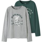 NAME IT Shirt 'NKMVux'  grijs gemêleerd / donkergroen / wit