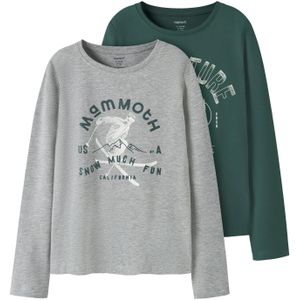 NAME IT Shirt 'NKMVux'  grijs gemêleerd / donkergroen / wit