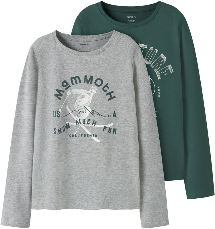 NAME IT Shirt 'NKMVux'  grijs gemêleerd / donkergroen / wit