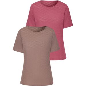 Vivance - Shirt - Taupe/Bessenrood - Korte Mouwen - Set van 2 - Zachte Katoenkwaliteit