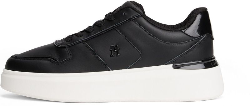 Tommy Hilfiger - PATENT PLATFORM SNEAKER - Zwart - Plateausneakers - Veterschoen met Sierstiksels