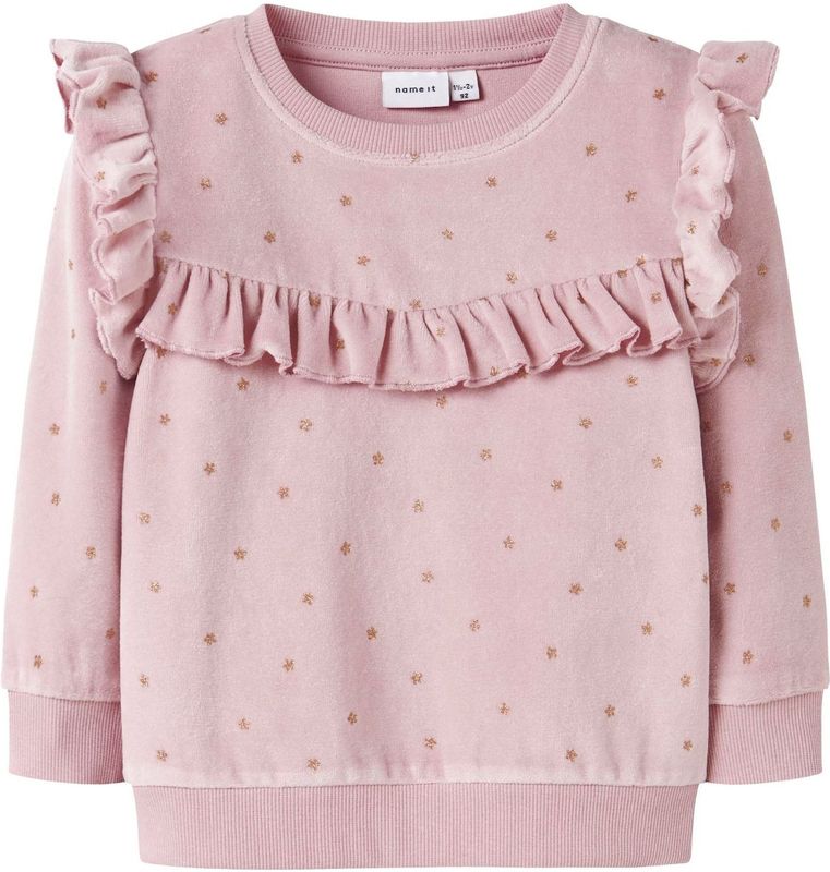 Velours Sweatshirt - Glitterprint - Lange Mouwen - Regular Fit