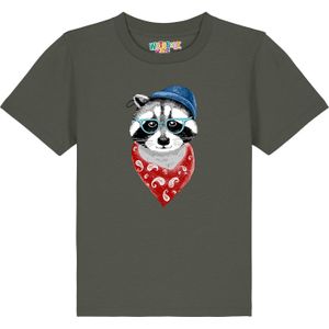 watabout.kids Shirt 'Waschbär'  grijs / donkergroen / robijnrood / wit