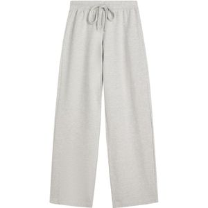 Bershka - Broek - Lichtgrijs - Sweatstof - Wide Leg - Mid Waist