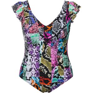 Ulla Popken Badpak  turquoise / donkerroze / zwart / wit