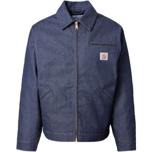 Carhartt Wip - Tussenjassen - Blauw - Denim - Ritsjas met Fluwelen Kraag