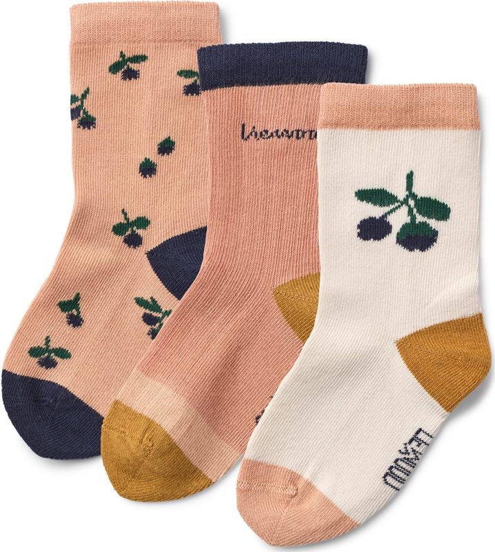Liewood - Silas - Huissokken - Lichtbeige - Navy - Pueblo - Poederroze - 3 Pack