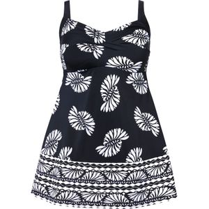 Ulla Popken - Badpakjurk - Zwart / Offwhite - Soft Cup BH - Bloemenprint