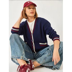 Bianco Lucci Gebreid vest  donkerblauw / karmijnrood / wit