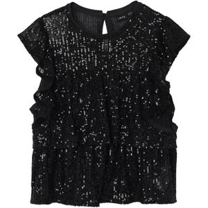 NAME IT - Top - Zwart - Pailletten - Normale Pasvorm - Knoopsluiting - Ronde Hals