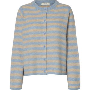 SELECTED Gebreid vest 'SLFLULU'  sand / lichtblauw