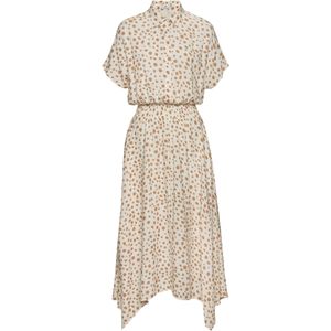 Lascana - Midi-jurk - Crème-taupe - Asymmetrische Zoom - Met Stippenprint