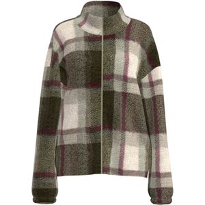 Noisy may Fleece jas 'NMLUCA'  crème / olijfgroen / robijnrood