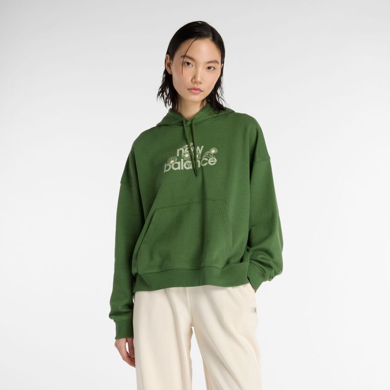 New Balance - Flower Hoodie - Dames Hoodie - Groen - Katoen Jersey