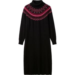 Sheego - Gebreide Jurk - Zwart - Knielang - Lange Mouwen