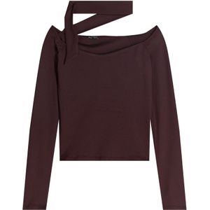 Bershka - Shirt - Aubergine - Strapless/off-shoulder