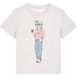 Watapparel Shirt ' Hipster Cat with Moustache '  gemengde kleuren / wit gemêleerd